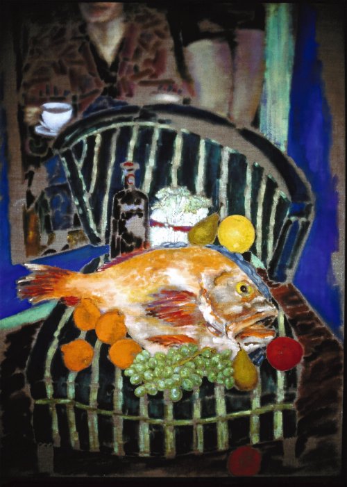 Still Life on Striped Chair (1988) on canvas (30" x 40") product image (1)