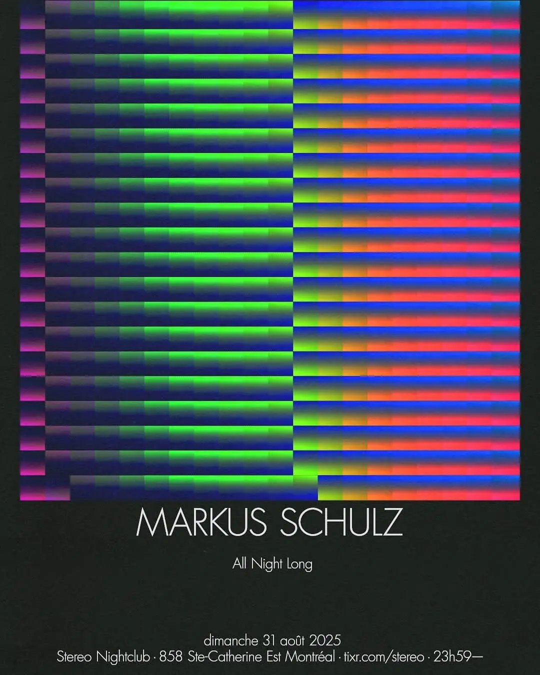 The annual return to #StereoMontreal for an All Night Long (Open to Close) set by @Markus Schulz August 31, 2025!  🎉 Get your 🎟️ #schulzarmy in Montreal, surrounding areas, and beyond for an EPIC journey at one of the BEST nightclubs in the 🌎!  🎟️🔗 https://www.tixr.com/groups/stereo 🗣️ PRO TIP: Enjoy the journey from Open to Close which could be 12+ hours! You won't regret it!  🦄🗡️ #mediacompany #adverisingcompany #publicrelationscompany 