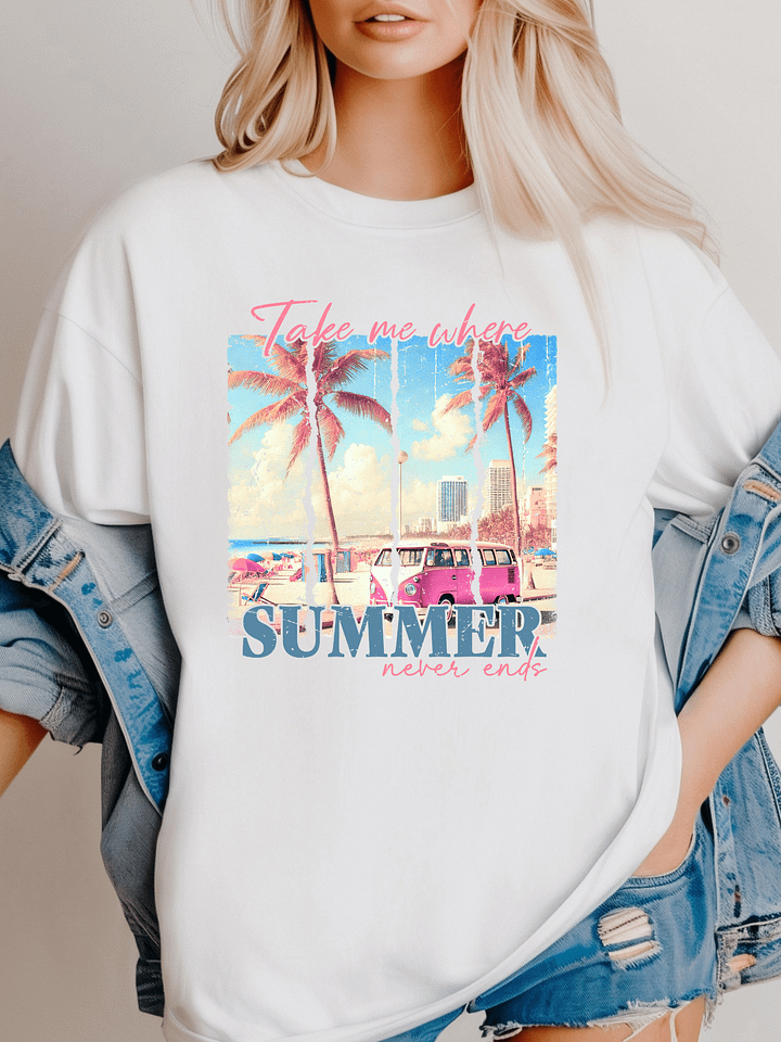 Take Me Where Summer Never Ends Comfort Colors Shirt, Retro Vintage Shirt, Vacation Shirt product image (1)