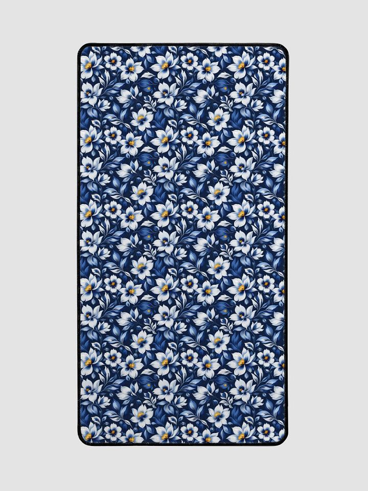 Desk Mat (31.5x15.5 inches) - White and Blue Floral Pattern product image (2)