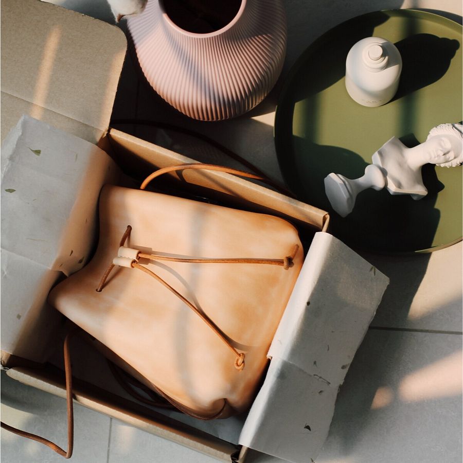 Leather Drawstring Bucket Bag product image (2)
