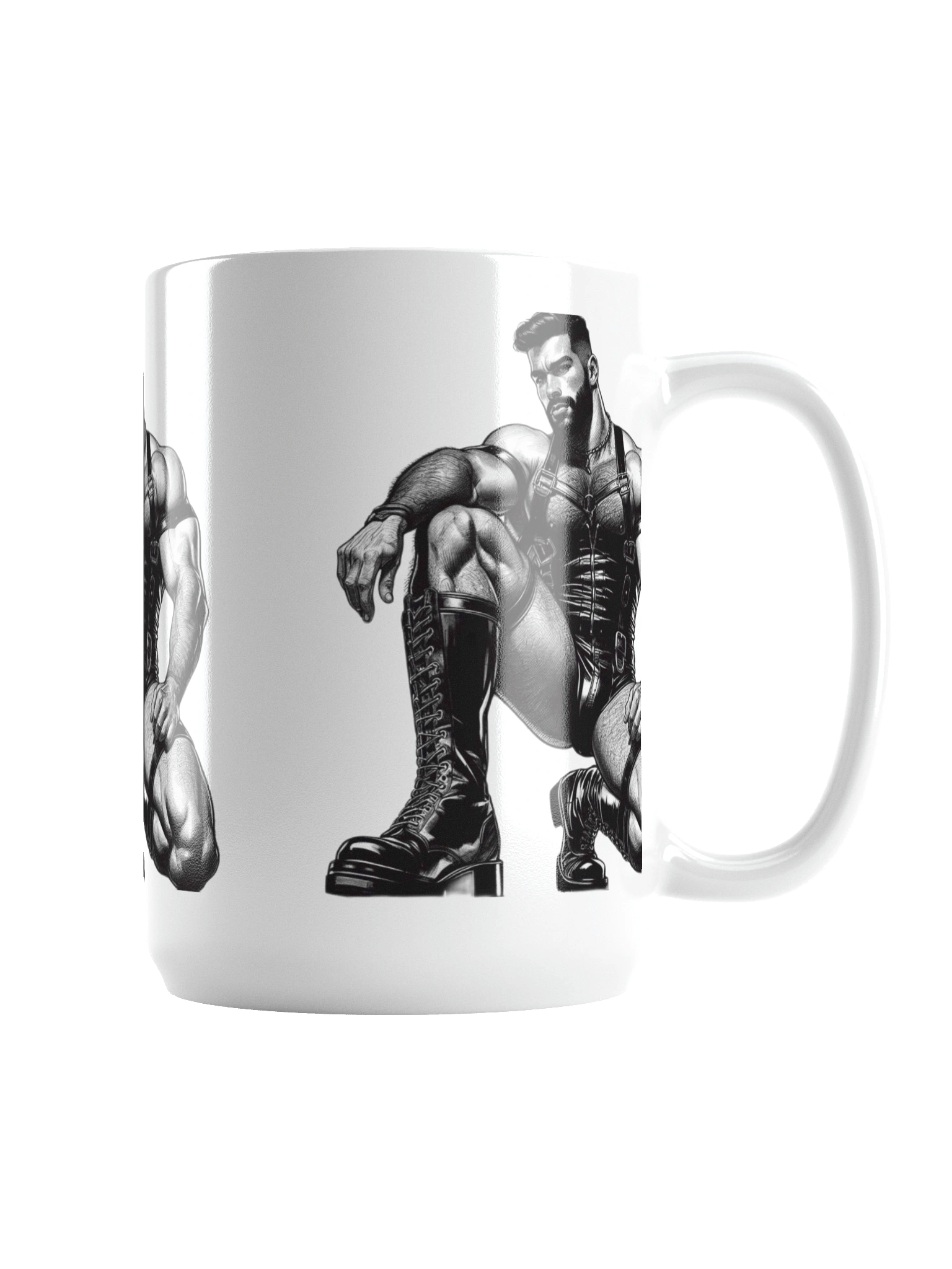 Gay Leather Top Man Leder Pride Daddy Tom of Finland Tribute Graphic Design White Glossy Mug product image (2)