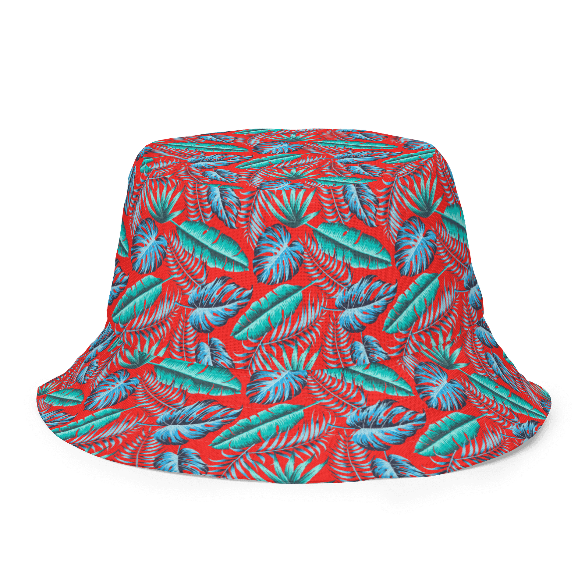 Bold Tropical Reversible Bucket Hat – Red Jungle Leaf Print product image (2)