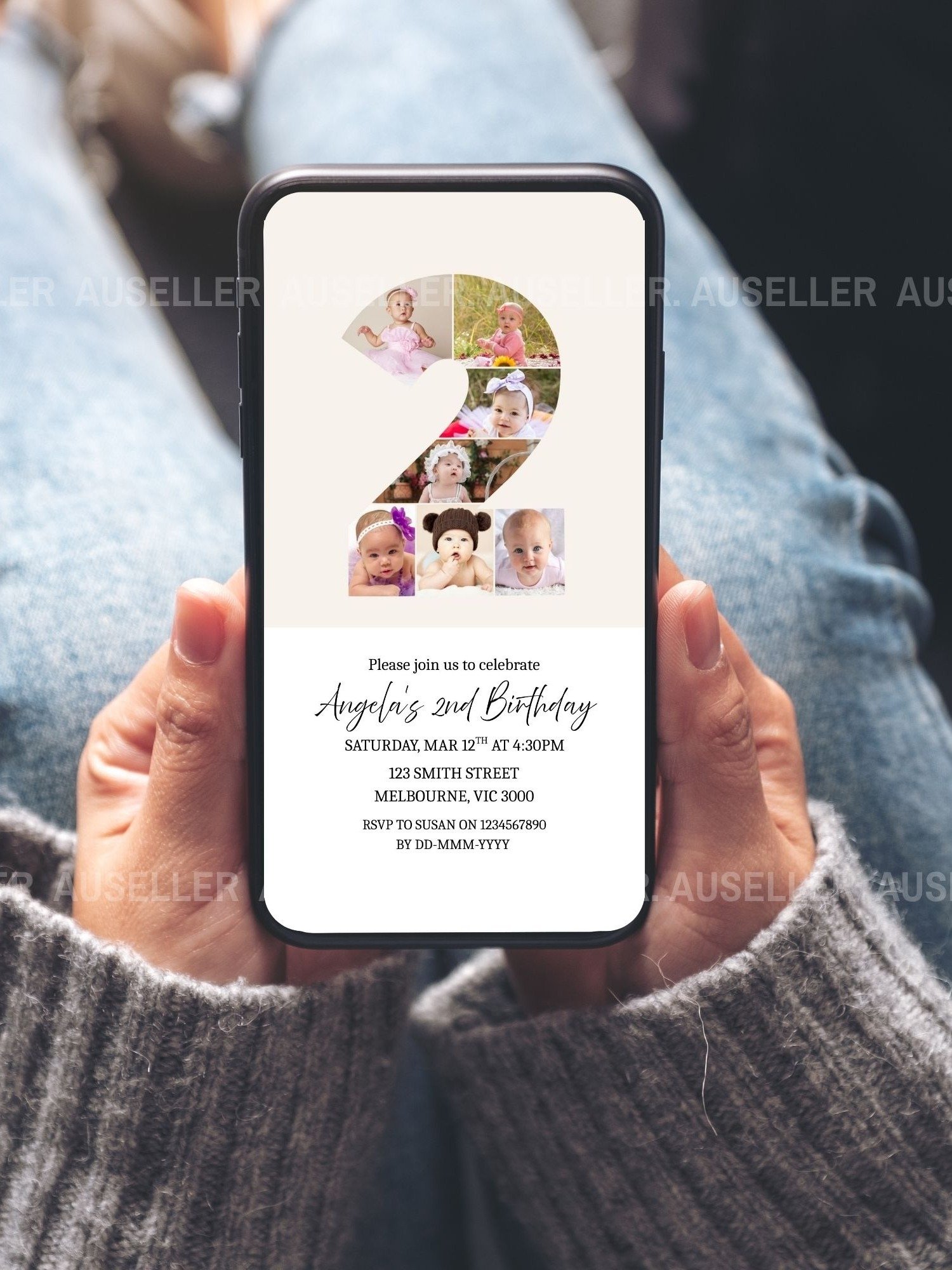 2nd Birthday Photo Collage Editable Invitation Template product image (8)