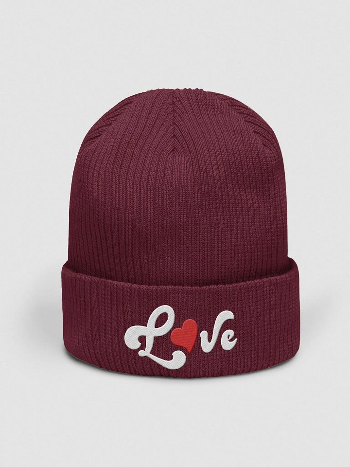 Stylized Love Embroidered Organic Cotton Ribbed Beanie (Red Heart) product image (1)