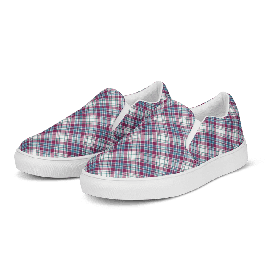 Turquoise and Magenta Plaid Women's Slip-On Shoes product image (3)