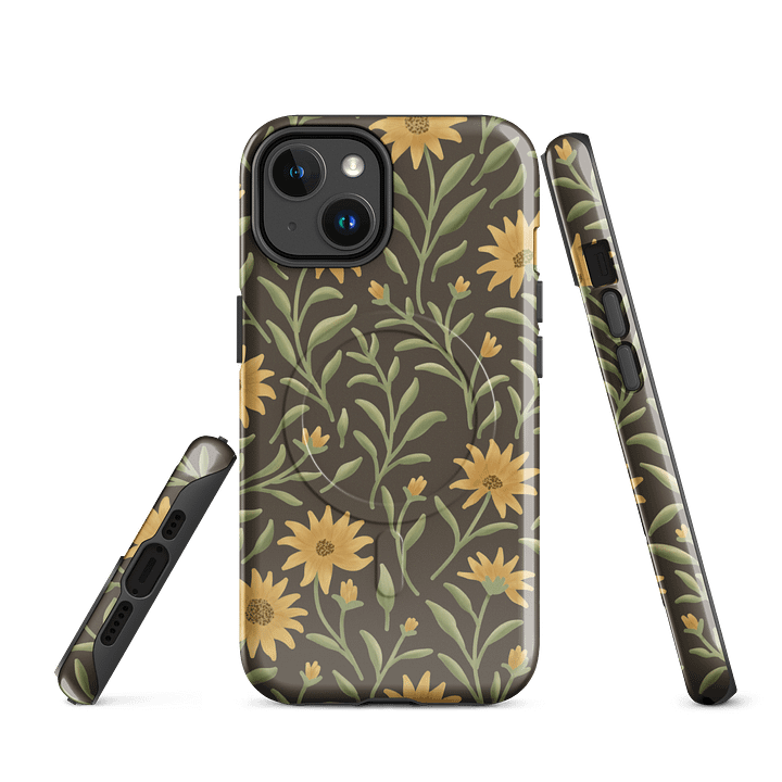 Golden field MagSafe® tough case for iPhone. Elegant floral design on dark background product image (1)