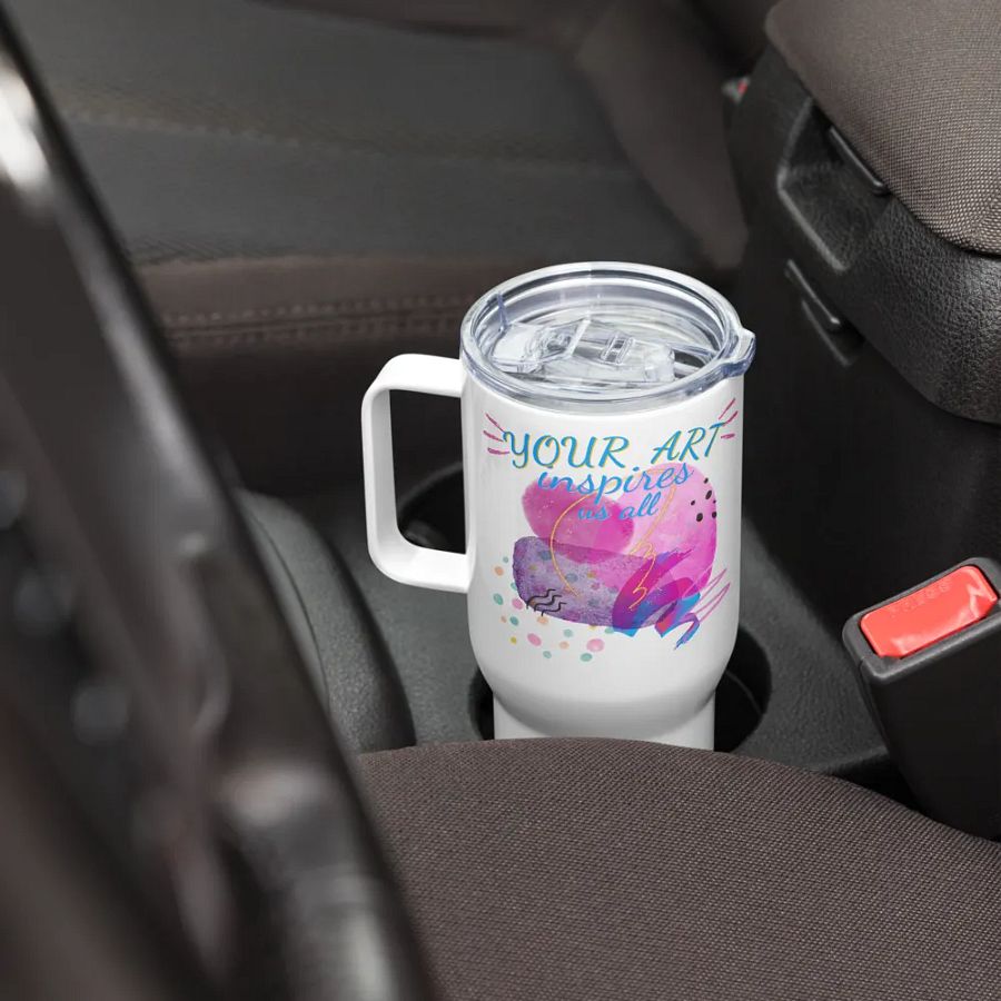 nsulated stainless steal travel mug depicting “your Art inspires us All’. Perfect gift for the Arty person, mom, wife, daughter, friend or colleague who appreciates stylish designs product image (8)