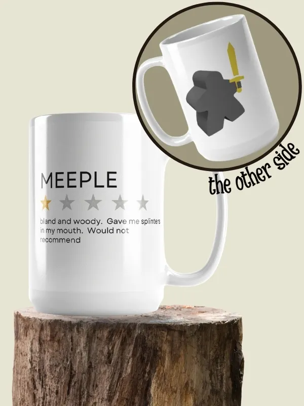 Funny Meeple Star Review Board Game Mug, large 15oz Coffee Cup for Board Gamers, Meeple Warrior product image (1)