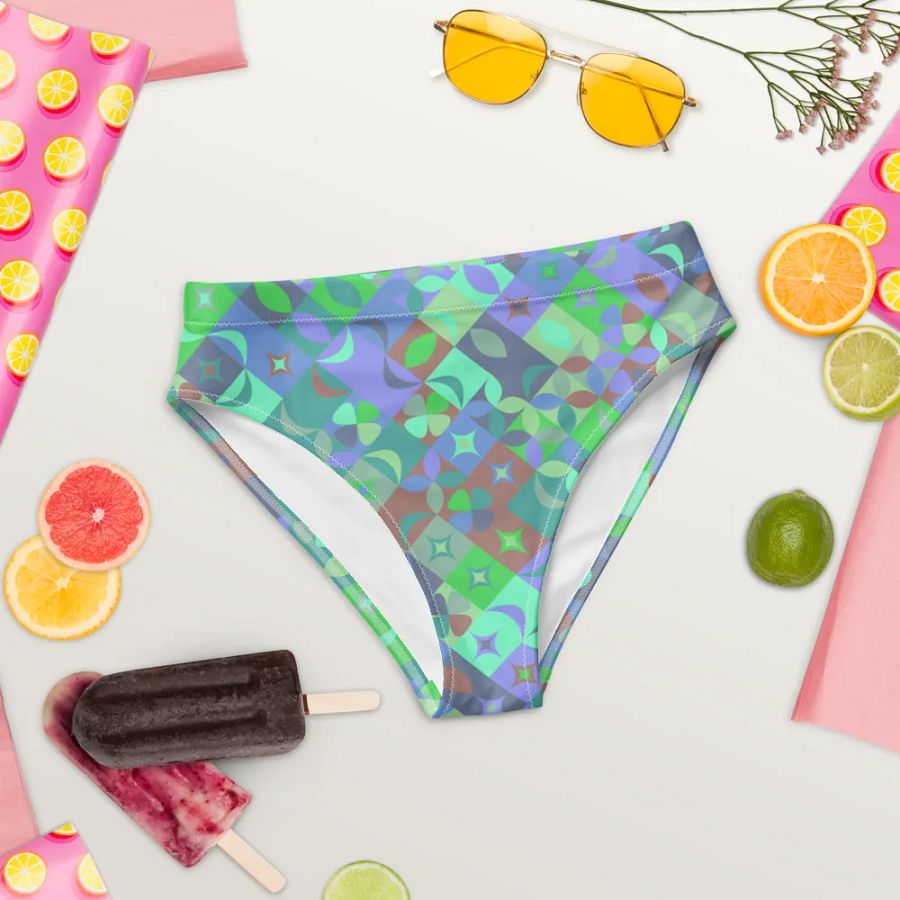 Colorful vector Pattern Design High Waisted Bikini Bottom - v9 product image (8)