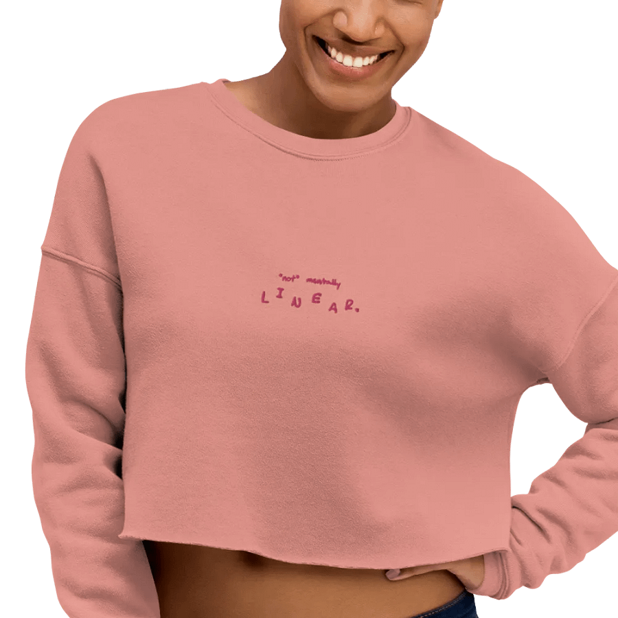 *not* mentally linear. (pink thread) embroidered fleece crop crew product image (30)