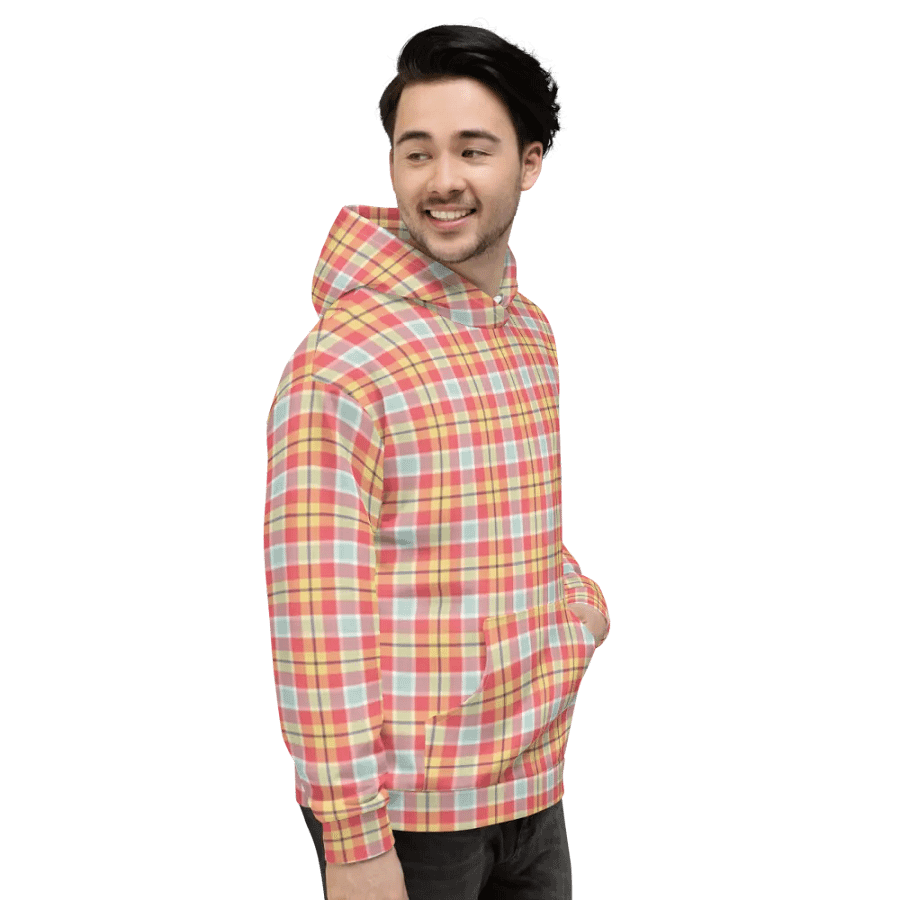 Coral Pink, Yellow, and Mint Green Plaid Hoodie product image (5)