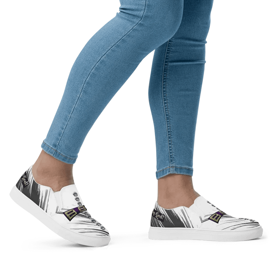 BBG White with Black Swirls Diamond Cross Women's Slip On product image (9)