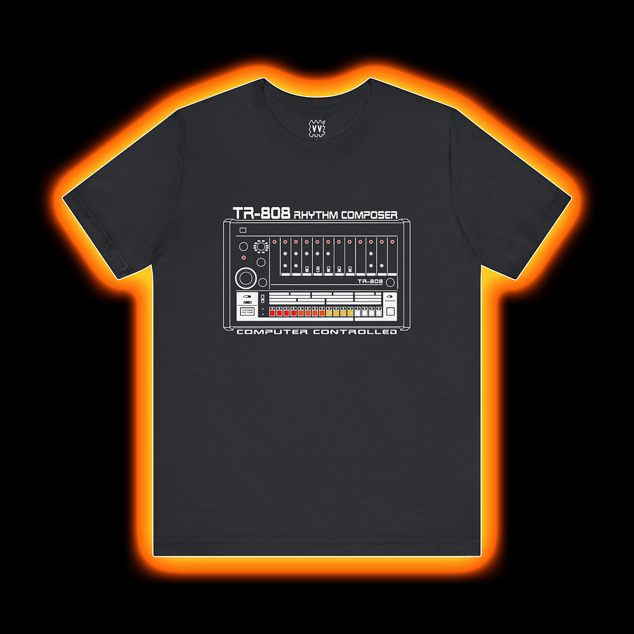 TR-808 T-Shirt - Roland 808 Rhythm Composer Drum Machine by Vintage Voltage (WHITE PRINT) product image (1)