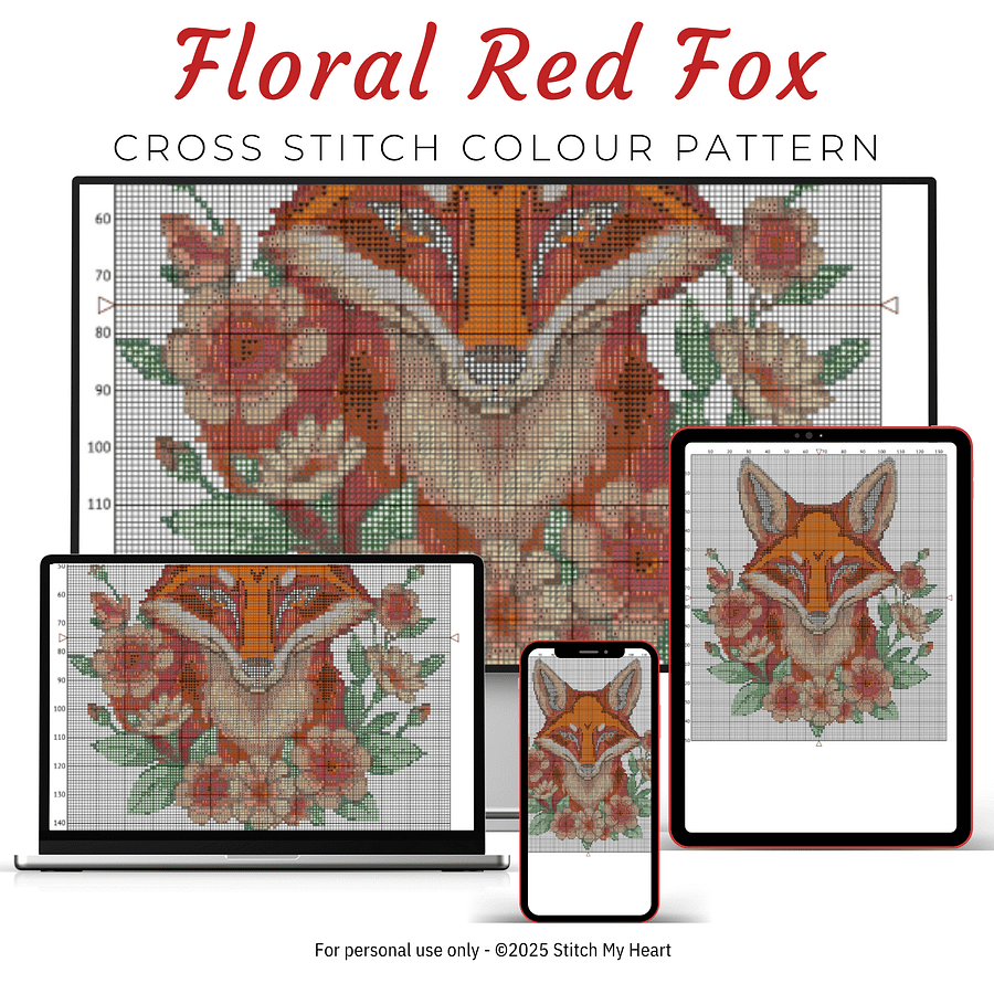 Floral Red Fox Cross Stitch Pattern product image (3)