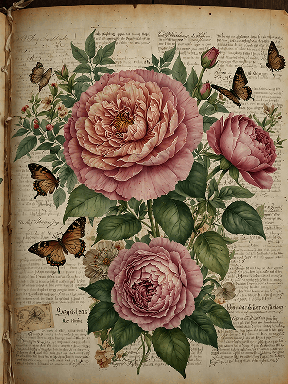 Set of 8 Antique Book Pages with Garden Roses No.R245 product image (3)