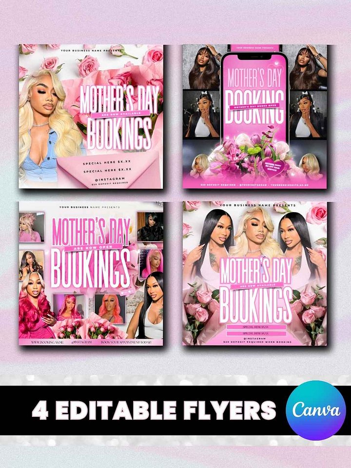 Mother's Day Flyer Bundle - x4 Customizable Canva Templates product image (1)