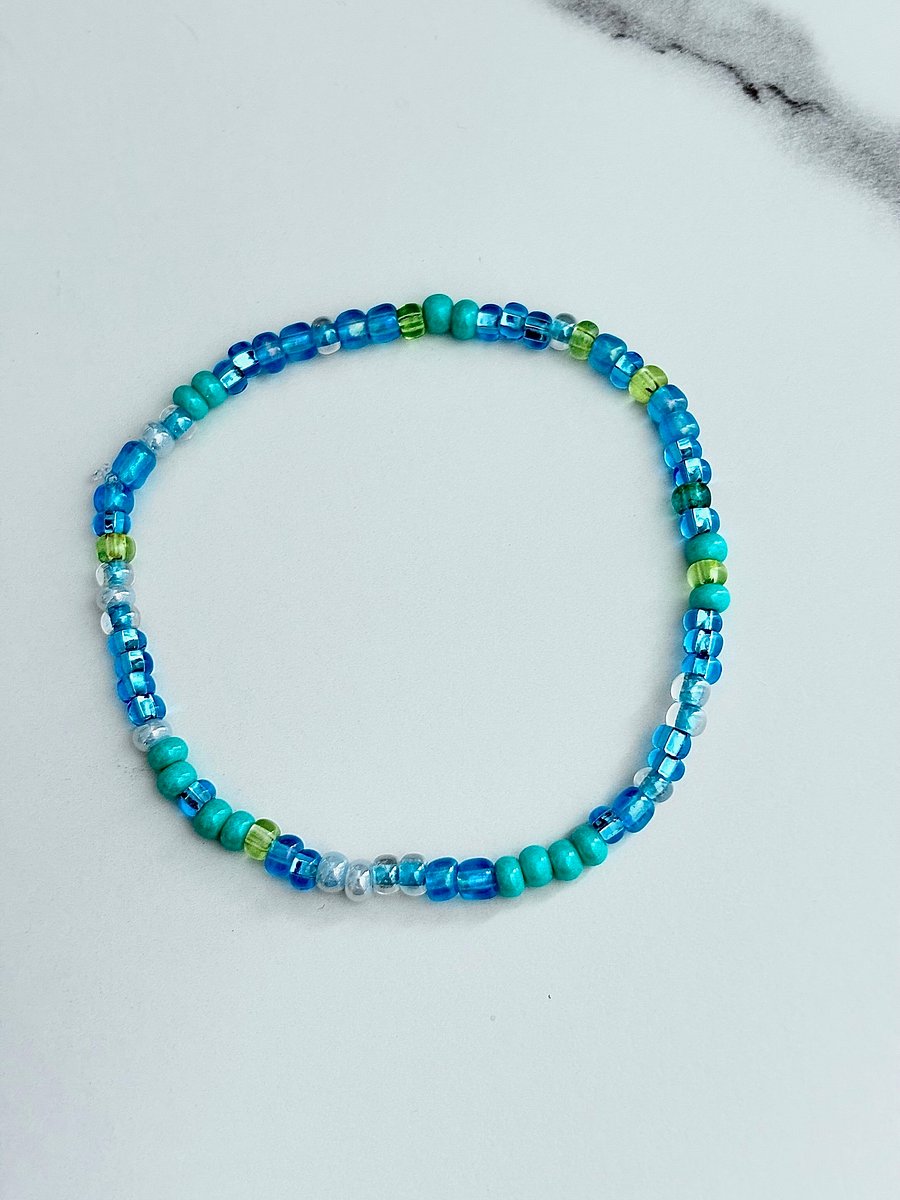 Turquoise, Aqua, Greens & Blues | Seed Beaded Bracelet | Handmade 8" Coastal Charm by Monique Faella Designs™ | MFD-00046 product image (1)