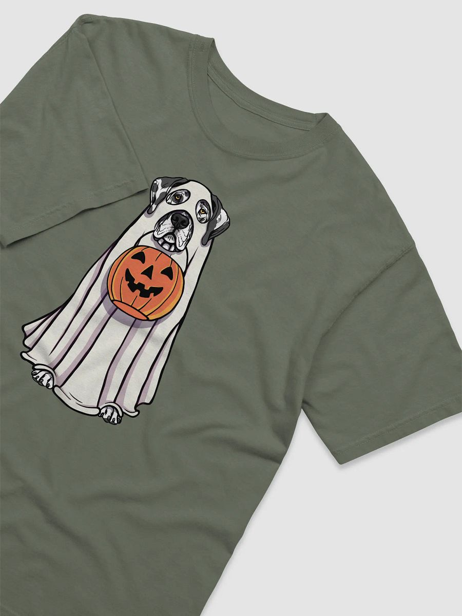 Funny Halloween Great Dane(Harlequin) T-Shirt | Funny Great Dane Wearing a Ghost Costume and Holding a Pumpkin Basket product image (10)