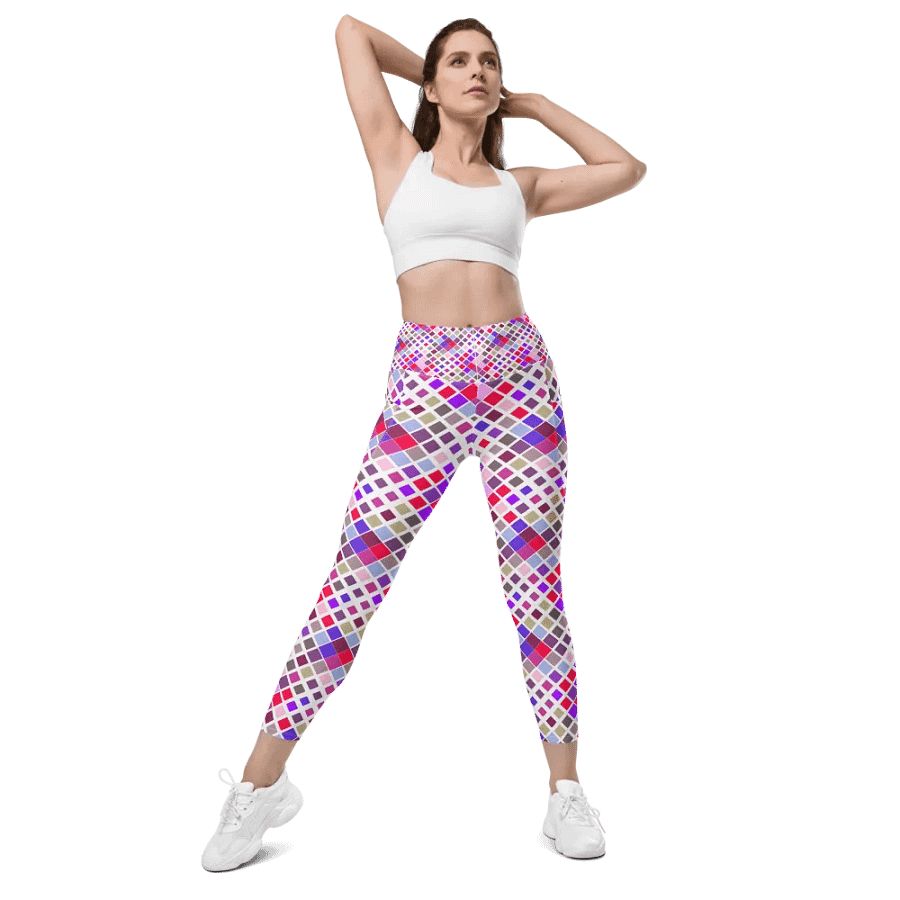 Colorful Square Pattern Design Leggings with Pocket - v12 product image (6)