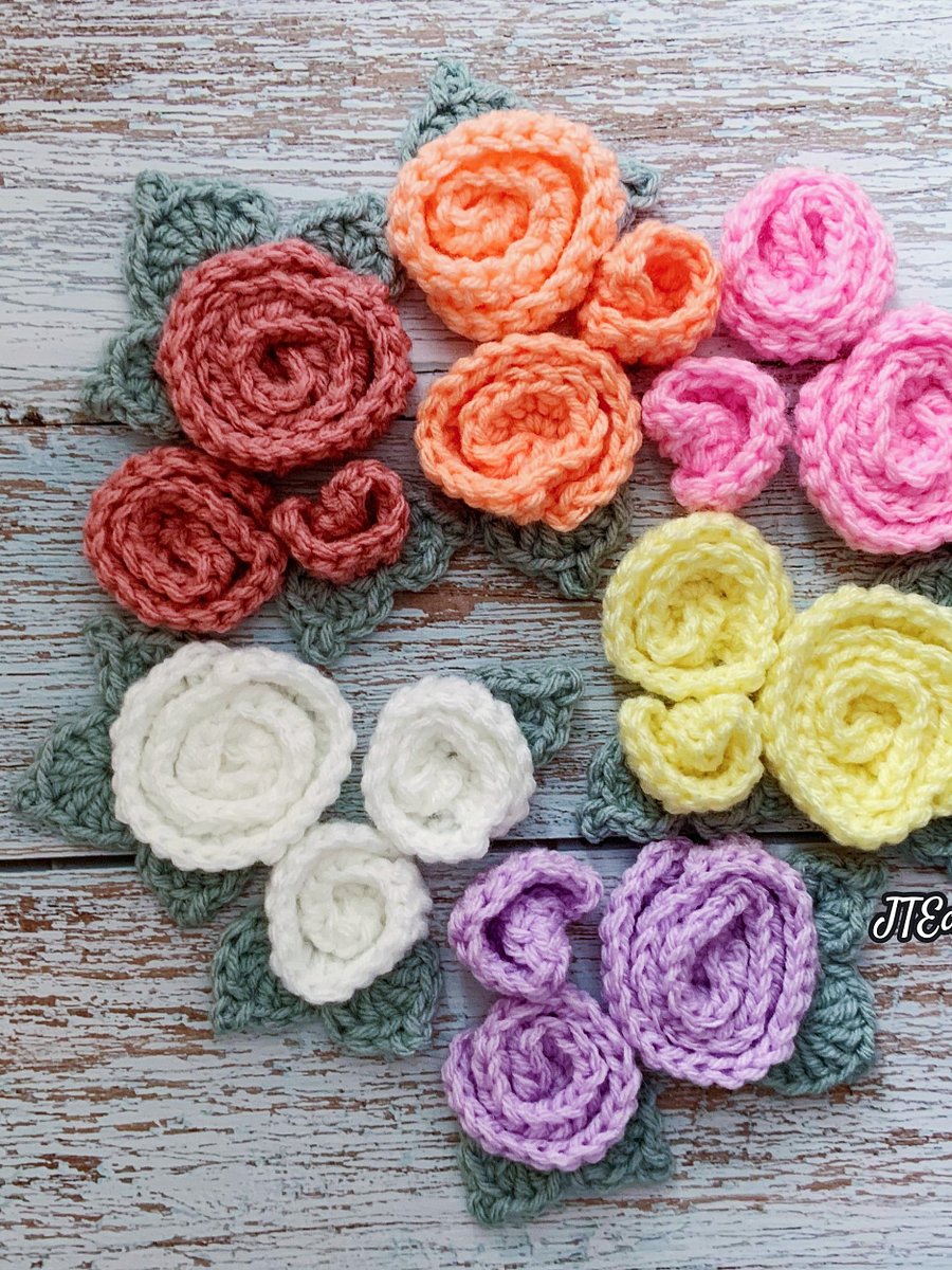 Rose Flower Bouquet Crochet Pattern & Video, Easy Cute Roses Bud and Leaf Applique for Hat, Blanket, Home Decor product image (8)