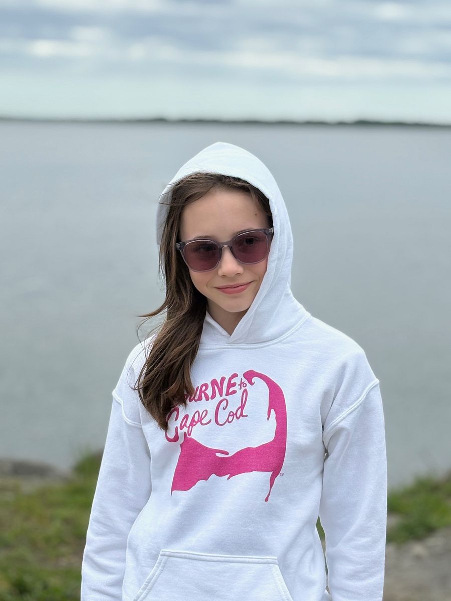 Girls' | BOURNE to Cape Cod™ | DTG Vintage Print | Youth Heavy Blend Hooded Sweatshirt | Rugged, Cozy, Adventure-Ready | Pink Logo product image (3)