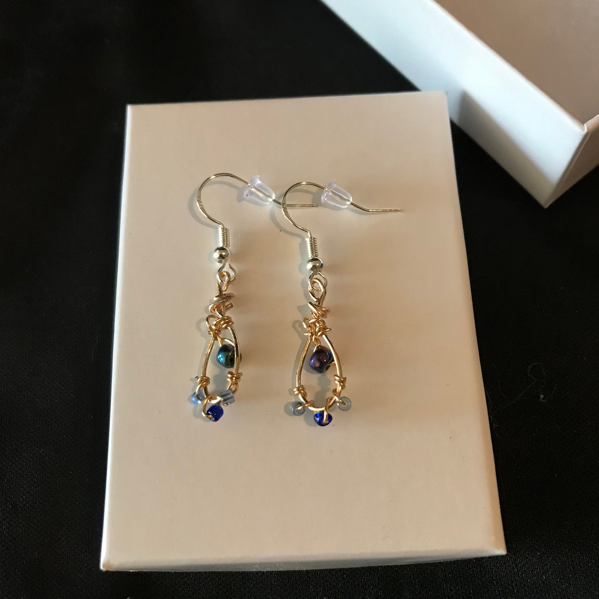 Tiny Deep Blue Oval Drop Earrings product image (3)