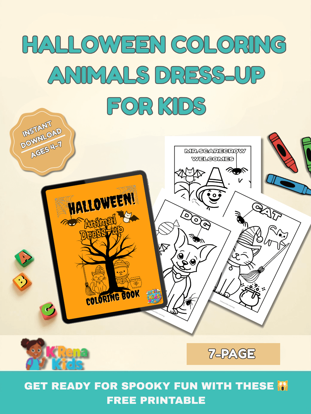Halloween Animals Dress-up Coloring Pages product image (1)