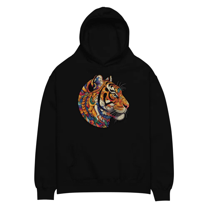 Black Hoodie with Vibrant Colored Tiger Print - Bold, Stylish, and Comfortable product image (2)