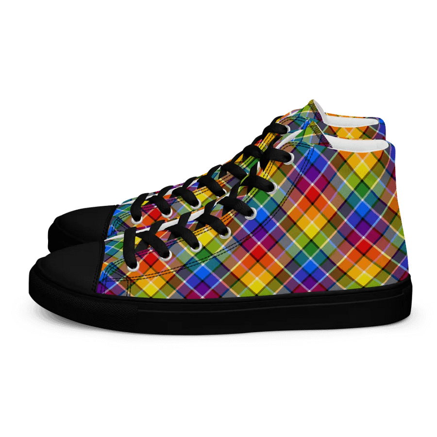 Bright Rainbow Plaid Men's High Top Shoes product image (4)