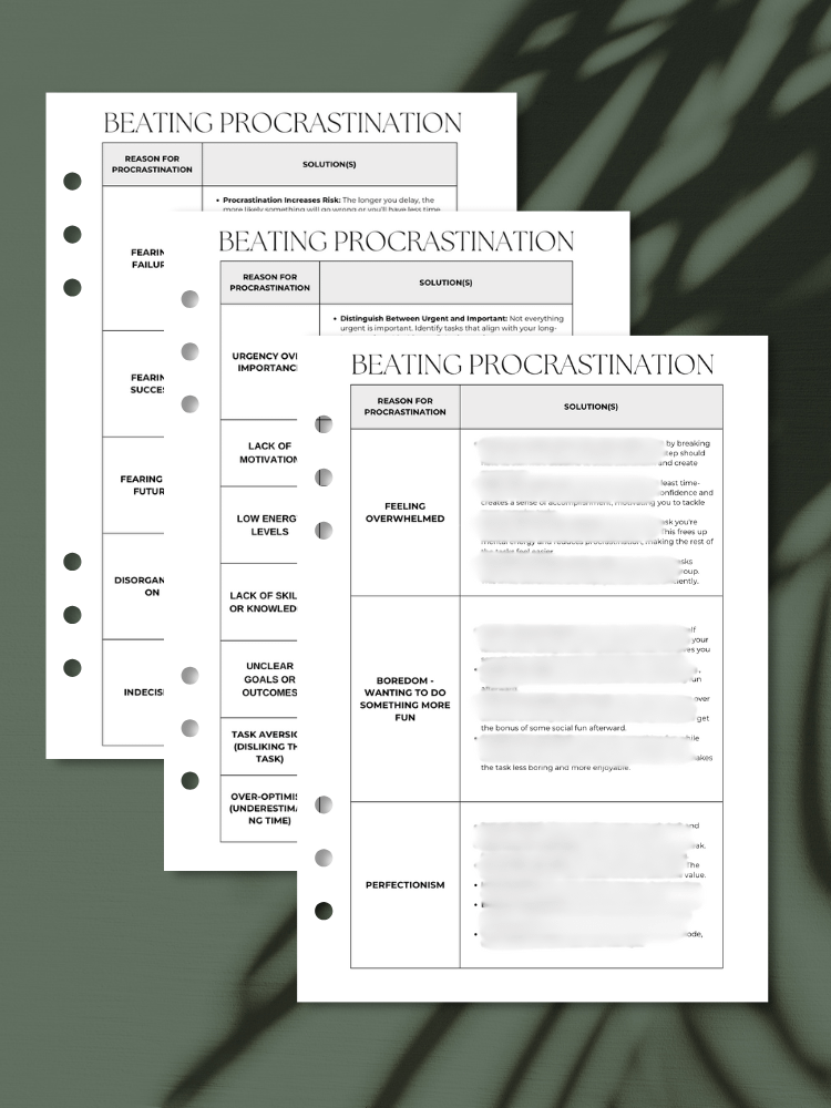 Solutions for Beating Procrastination | A5 Productivity Printable product image (1)