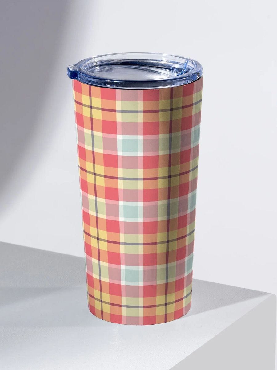 Coral Pink, Yellow, and Mint Plaid Travel Tumbler product image (1)