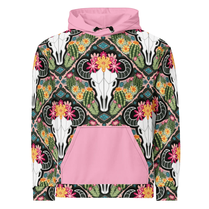 Adult's | Western Americana Cati Cow | Unisex Hooded Sweatshirt | with Cotton Candy Pink Accents product image (1)