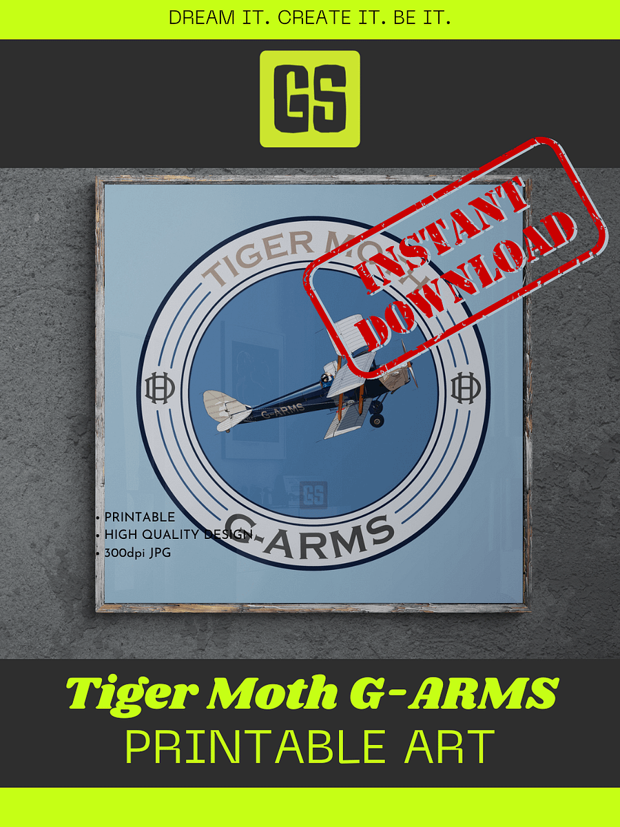 Tiger Moth G-ARMS Printable Aviation Wall Art Square Size Special Edition Blue Emblem product image (5)