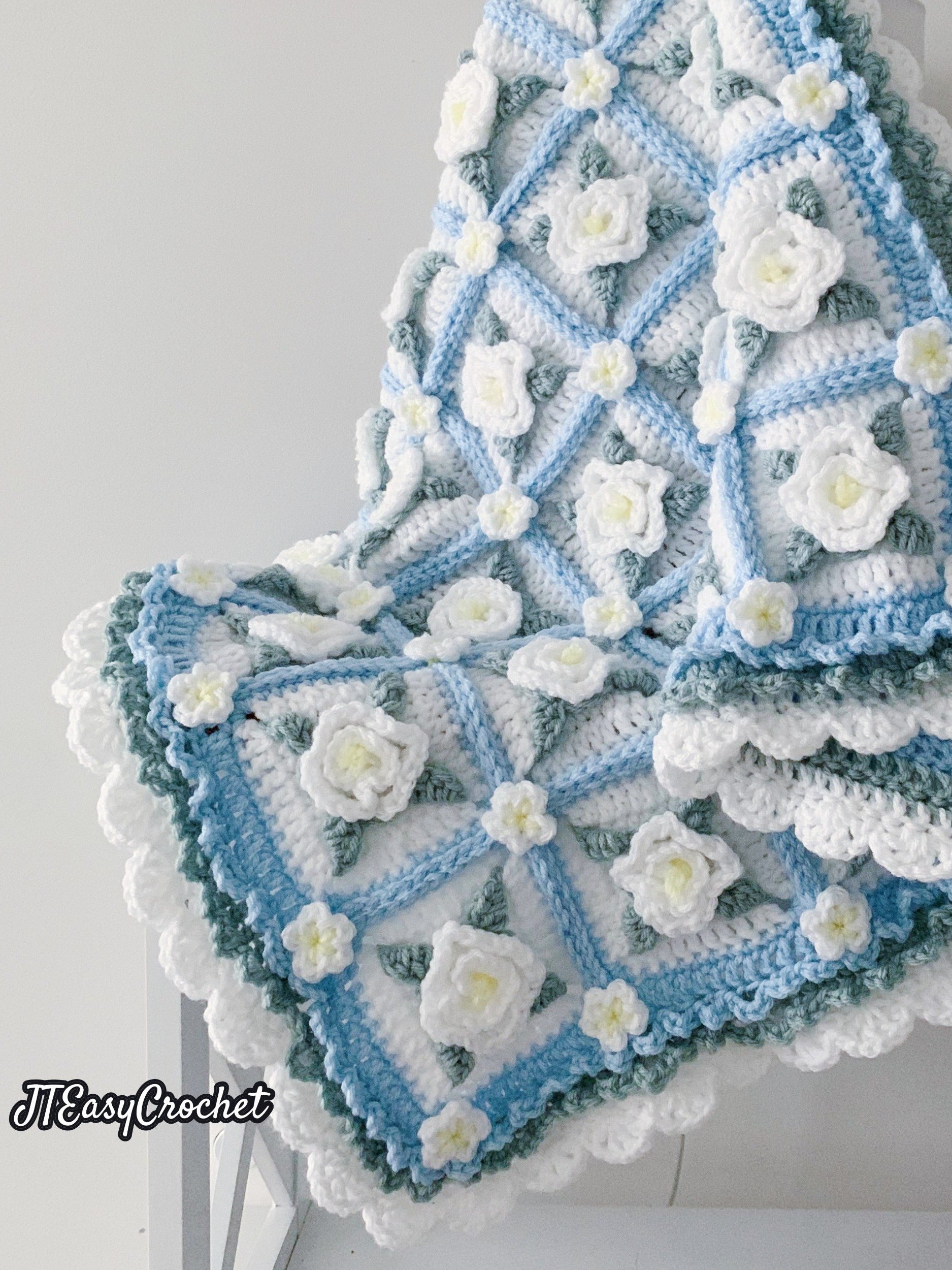 Frozen Garden Baby Blanket Throw Crochet Pattern, Gardenia 3D Granny Square Blanket, PDF Instant Download product image (3)
