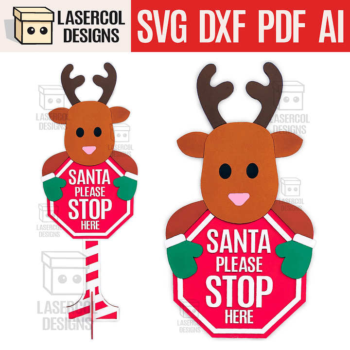 Santa Please Stop Here Sign (Reindeer) - Laser Cut Files product image (1)