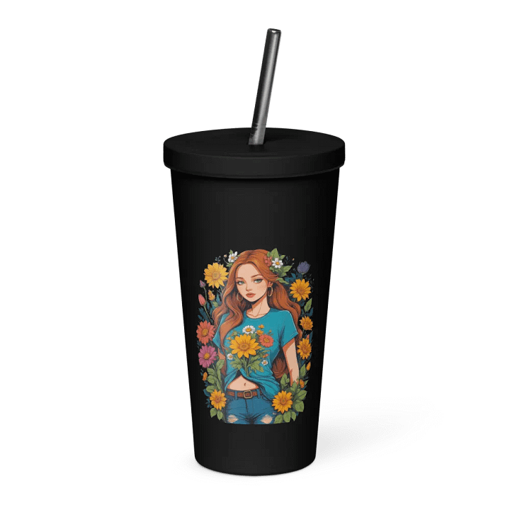 Bloomcore Flower Girl 20 oz Tumbler Cup - Black - Insulated Tumbler with a Straw - v1 product image (1)