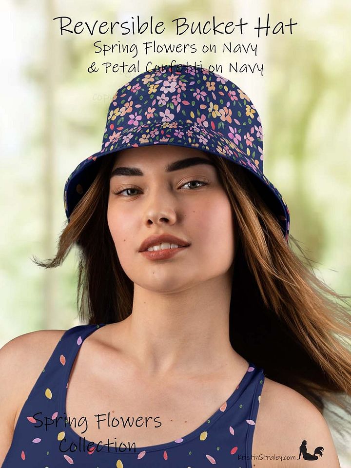 Spring Flowers on Navy Reversible Bucket Hat with Petal Confetti on Navy product image (1)