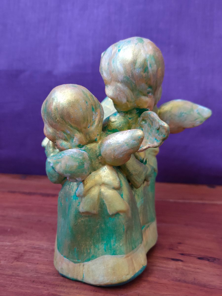 Dupla de Anjos Cantores Verdes - Exclusiva, Pintada à Mão product image (5)