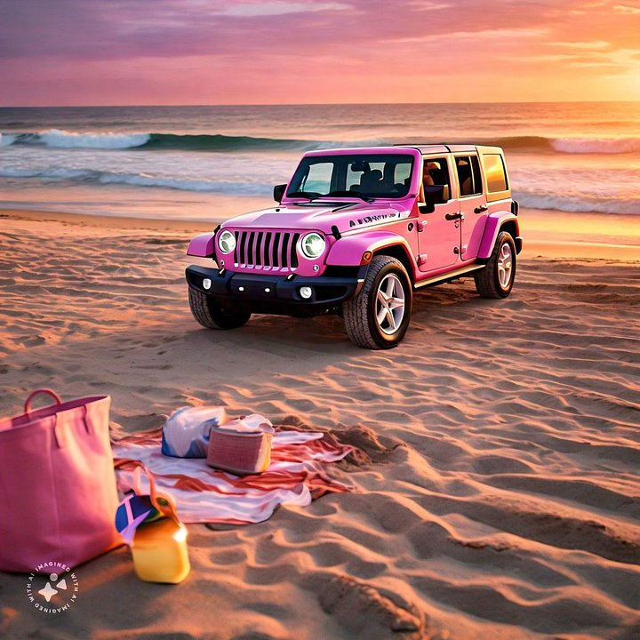 Jeep Pink Beach Summer Sunset Digital Print Image Downloadable for Home Decor, Wall Art, Digital Art Wallpaper Scrapbooking 2000px x 2000px product image (1)