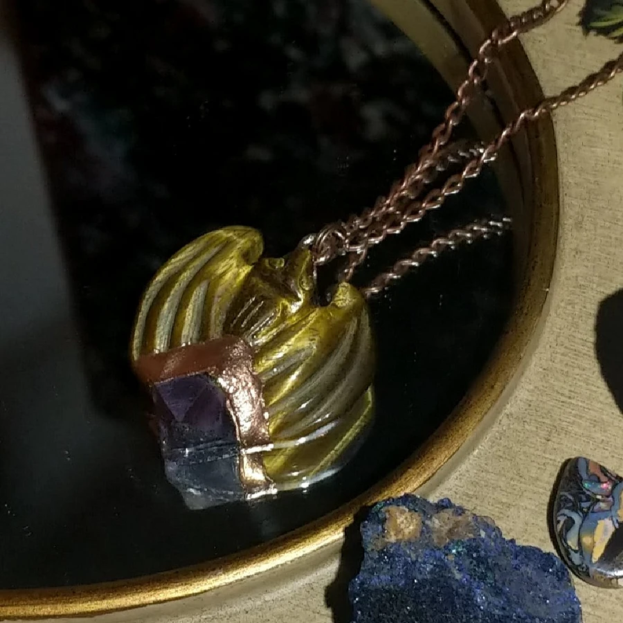 Tigers Eye Bat, Octagonal Fluorite & Lapis Lazuli Amulet product image (1)