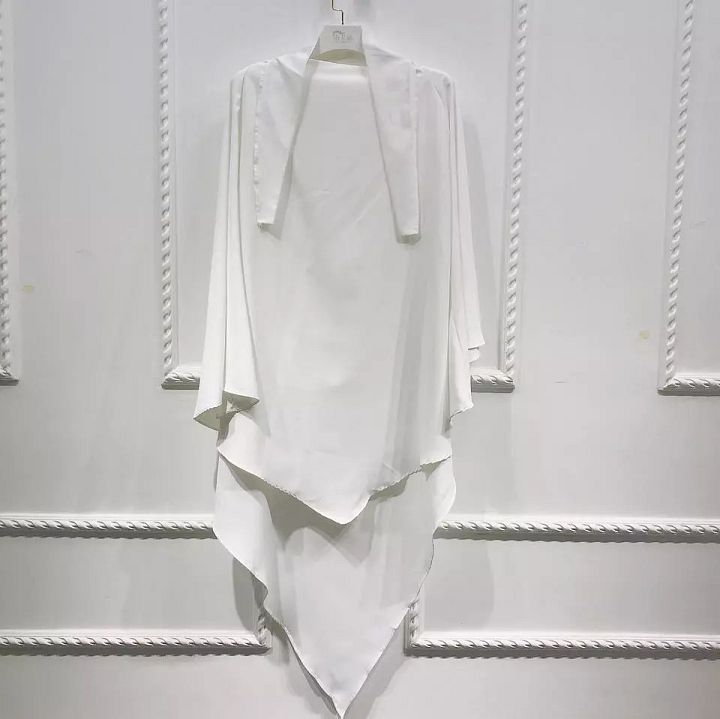 Single Layer Triangular Diamond Instant Khimar-Hijab-Jilbab Tie Back White Color product image (1)
