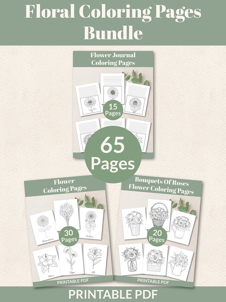 Printable Floral Coloring Pages Bundle product image (1)