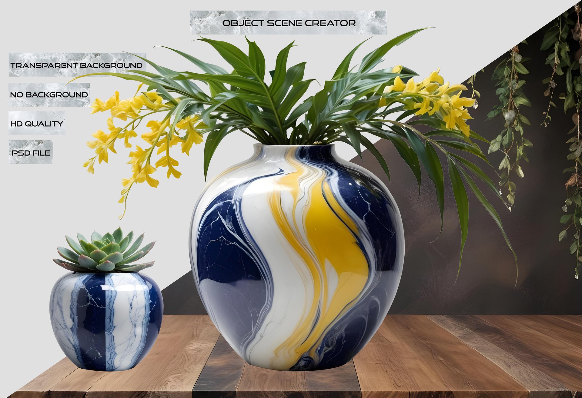 Marble Eternal – Set Sapphire Elegance Vase PNG 2 objects product image (4)