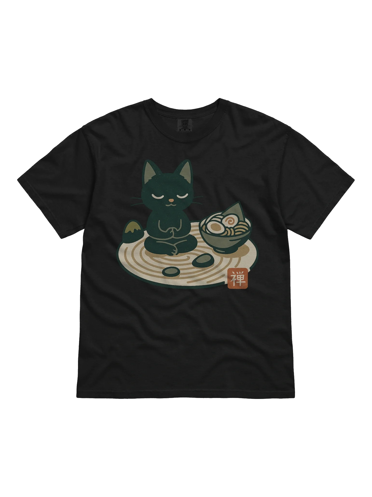 Black Cat Eating Ramen Zen Spiral Garden Concept Japanese Graphic Art T-Shirt product image (2)