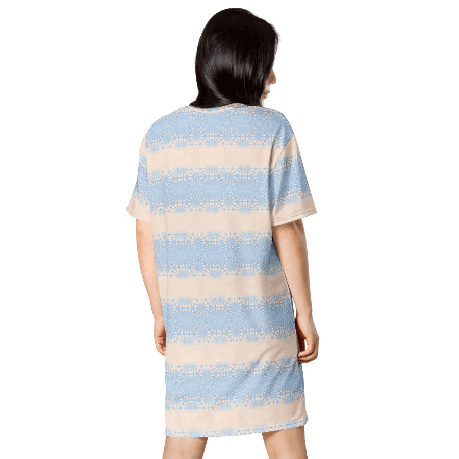 Abstract Subtle Dusky Blue and Peach Ladies T Shirt Dress product image (4)