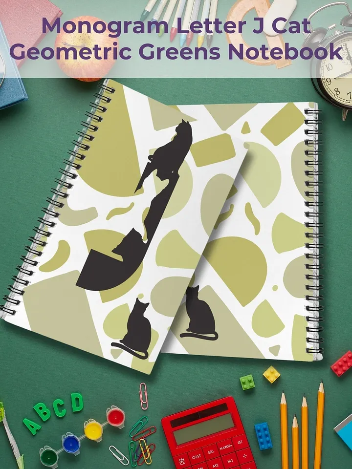 Monogram Letter J Cat Lover Geometric Greens Notebook product image (1)