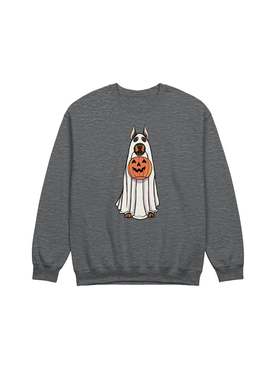 Funny Halloween Doberman Sweatshirt | Funny Doberman Wearing a Ghost Costume and Holding a Pumpkin Basket product image (3)