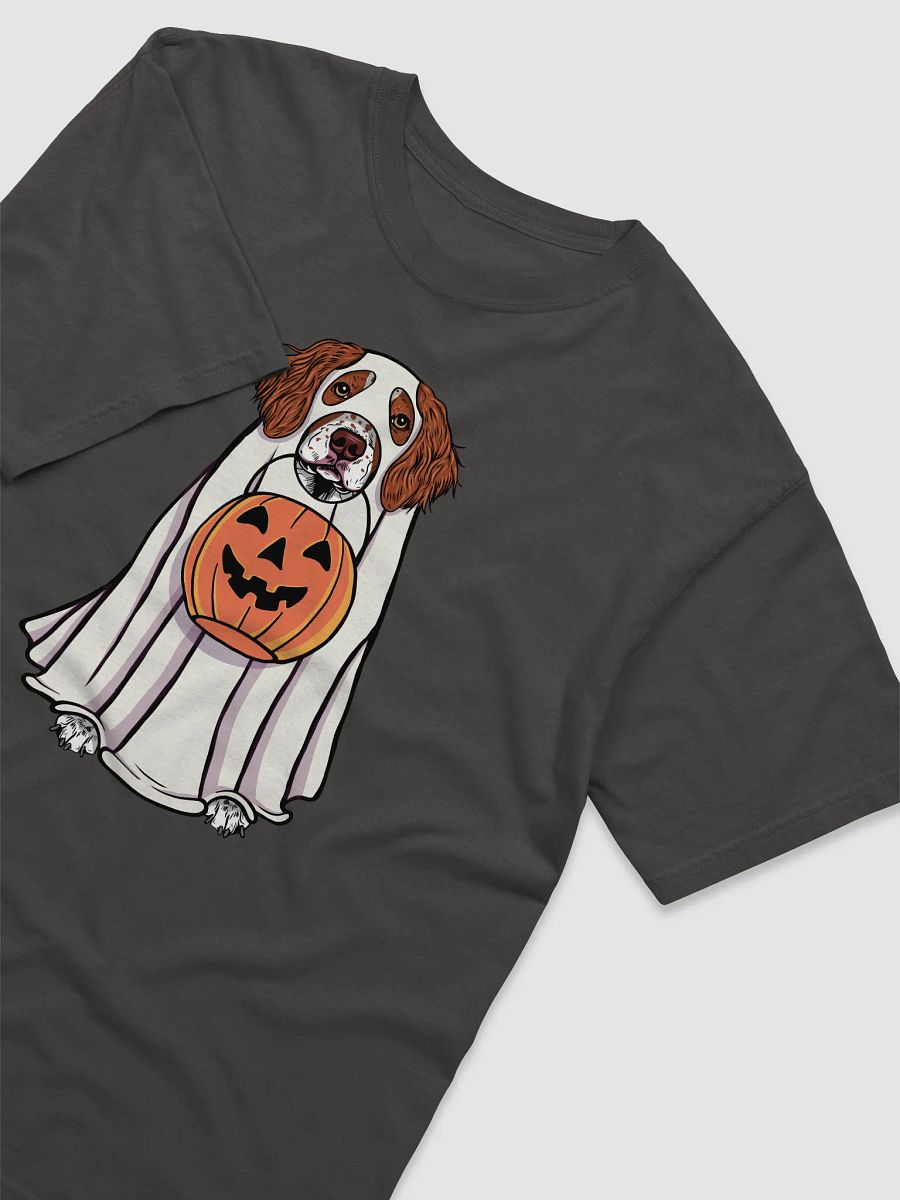 Funny Halloween Brittany Spaniel T-Shirt | Funny Brittany Spaniel Wearing a Ghost Costume and Holding a Pumpkin Basket product image (20)
