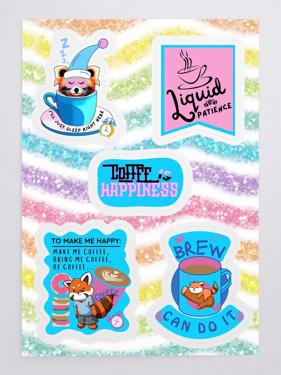 Funny Red Panda Blue & Pink Coffee Sticker Sheet product image (1)
